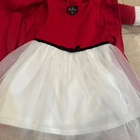 LILT 2T GIRLS RED & WHITE DRESS WITH PEA COAT CHRISTMAS - Picture 8 of 13